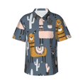 thumbnail image 1 of Xecao Llama and Cactus print Hawaiian shirt - a stylish short-sleeve button-down for men, perfect for casual beach and tropical outings., 1 of 9