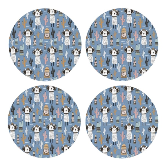 Xecao Llamas And Cactus for MDF Cork Coaster 4 Pcs,Drink Coasters,Suit for House Warming Gifts New Home ,Coffee Table Decor-Round Shape