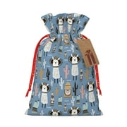 Xecao Llamas And Cactus Print Burlap Gift Bags with Drawstring and Gift Tags, Gift Bags, Burlap Bags, Jute Bags for Party, Christmas, DIY Craft Bags-Small