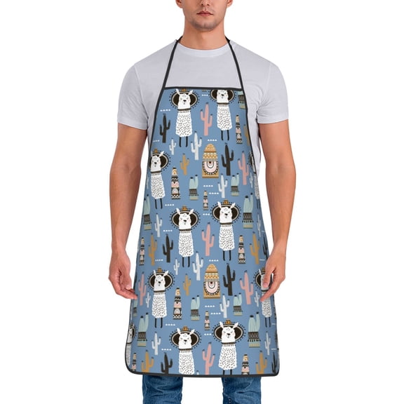 Xecao Llamas And Cactus Print Funny BBQ Chef Aprons for Men Women,Adjustable Kitchen Cooking Aprons with Pocket Waterproof Oil Proof No Pilling Fading
