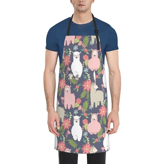 Xecao Llamas Print Kitchen Cooking Aprons, Waterproof Adjustable Bib Aprons with 2 Pockets for Women Men Chef