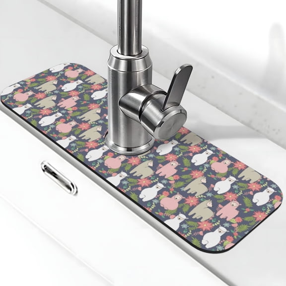 Xecao Llamas for Kitchen Sink Splash Guard Faucet Mat , Faucet Guard & Draining mat, (15" X 5.5" )