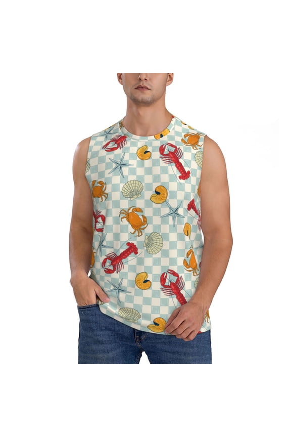 Lobster Sea Shell Print Men's Tank Top: Sleek Sleeveless Tee for Casual Sports and Beach Occasions-Large
