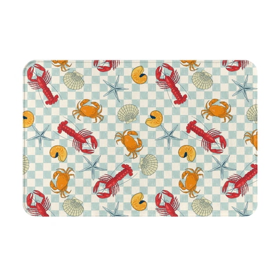 Xecao Lobster Sea Shell print Flannel Mat: Non-slip, 16x24in. Ideal for kitchen, bedroom, bath & living room.