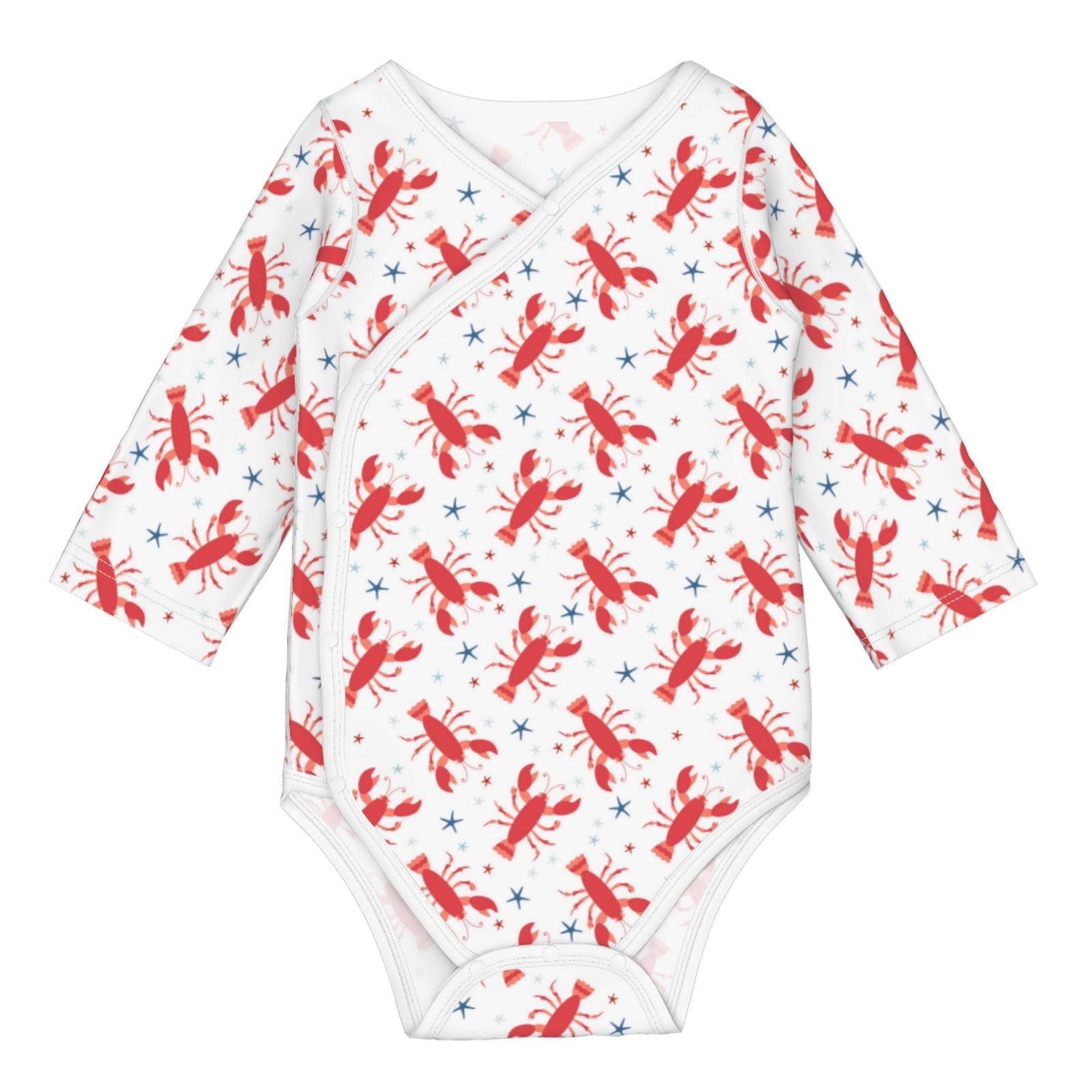 Xecao Lobsters And Sea Stars Print Baby unisex-baby Cotton Long-sleeve Bodysuits-3 Months