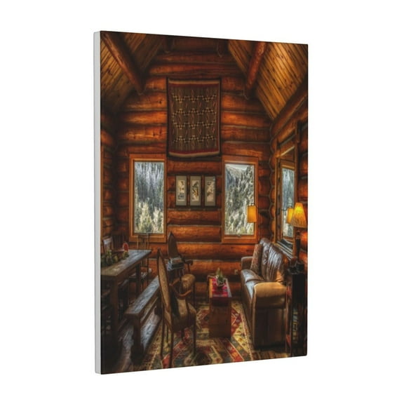 Xecao Log Cabin Inside for Ready-to-Hang Canvas Art 12x16 Inches - Waterproof HD Print Solid Wood Frame for Gifting,Vertical