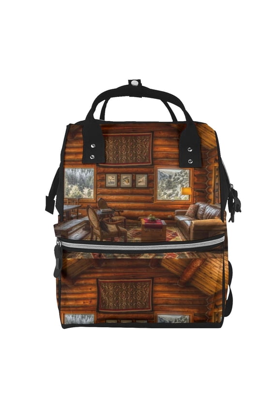 Log Cabin Inside print Large Capacity Nappy Bag is a multi-functional waterproof travel backpack, perfect as a nursing bag or mummy backpack for women