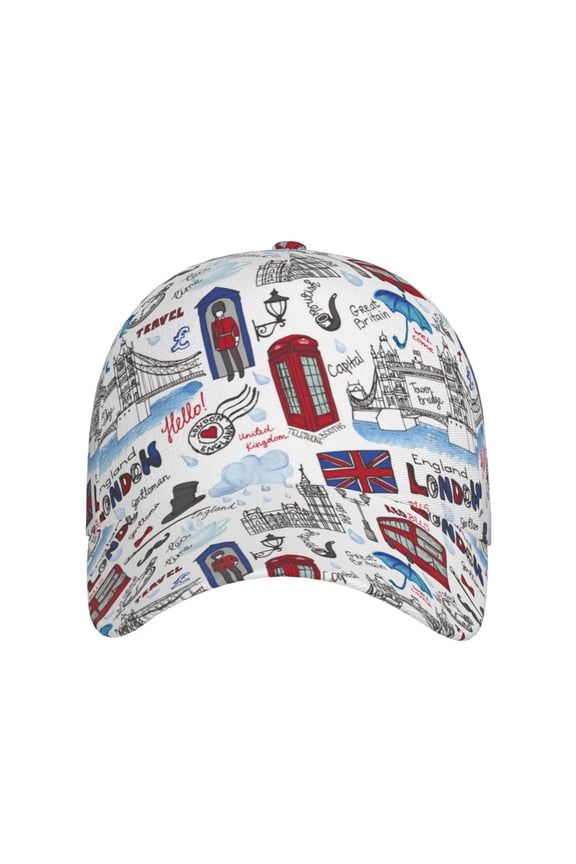 London Landmark2 for Baseball Cap: Unisex, crafted from classic polyester twill fabric, featuring a soft unconstructed design