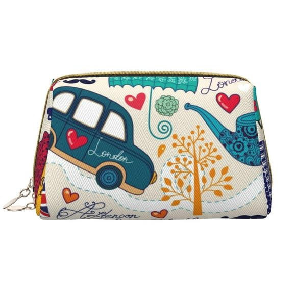 Xecao London Symbols Print Fashion Makeup PVC Bag Large Capacity Travel Cosmetic Bag for Women Organizer Toiletry Clutch