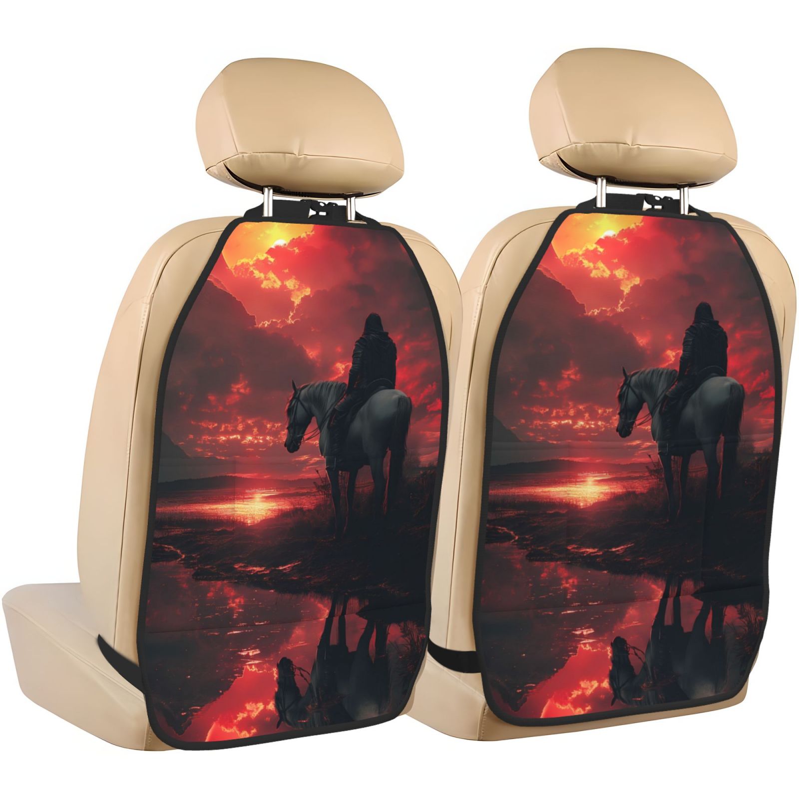 Xecao Lone Rider Under Red Sky Pattern Car Seat Back Protector 2 Pack Large Capacity Pocket, Kick Mats Back Seat Protector