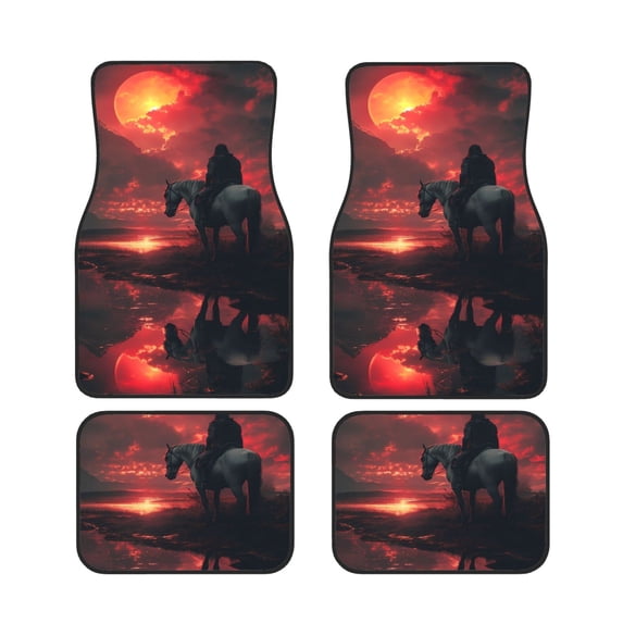 Xecao Lone Rider Under Red Sky Print Car Foot Mat Set of 4 Pieces Neoprene All-Weather Dust-Proof Stain-resistantCar Interior Decorative mats Non-Slip Mats