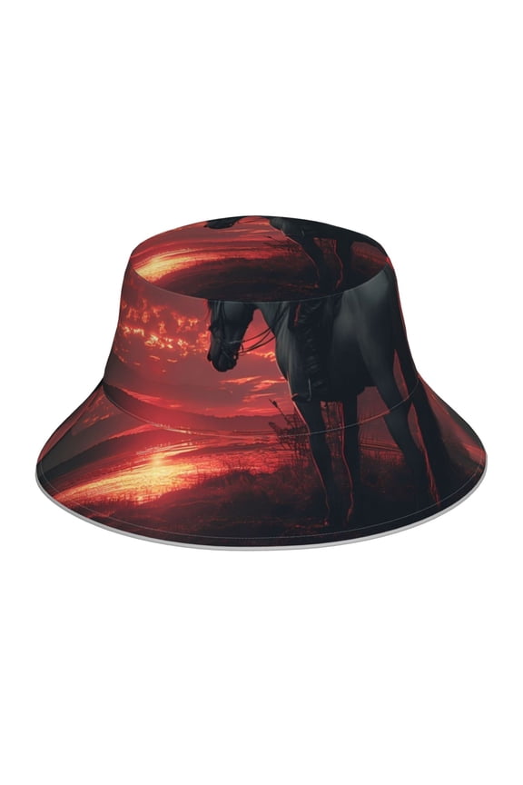 Lone Rider Under Red Sky Print Men and Women Night Reflective Hat Runner Cap Visor Bucket Hat Boonie Cap