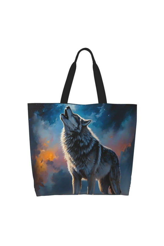 Lonely Night Sky Wolf for Tote Bag for Women, Tote Shoulder Bag with a littlw pocket and Handbag for Travel, Work