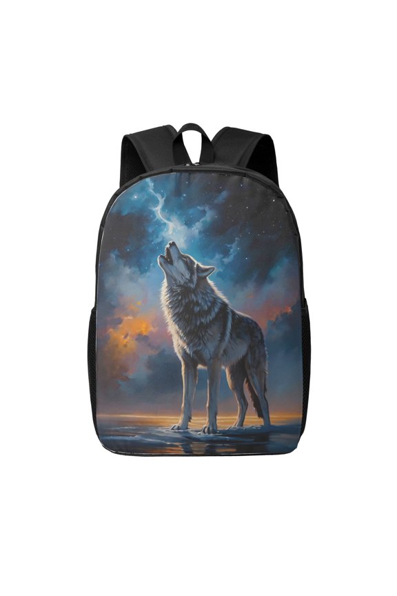 Lonely Night Sky Wolf print Travel Backpack, Large Computer Backpack for Men Women, College School Rucksack Book Bag