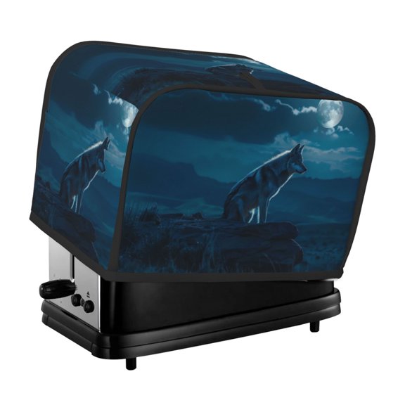 Xecao Lonely Night Wolf Print 2 Slice Toaster Cover with Pockets, Small Appliance Cover, Dust and Fingerprint Protection, Machine Washable
