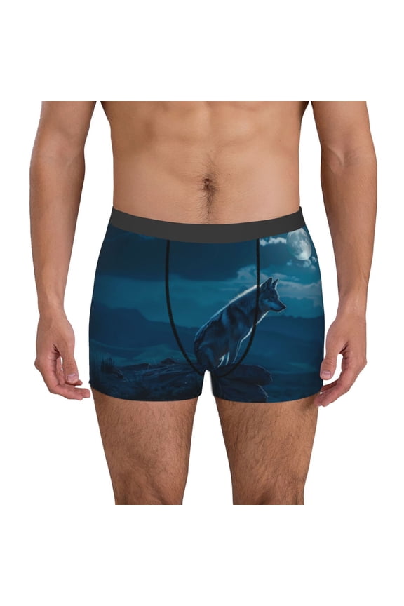 Lonely Night Wolf Print Men's Underwear Boxer Briefs Pack - Your ComfortSoft, Moisture-Wicking, and Breathable Choice for Men's Underwear-XX-Large