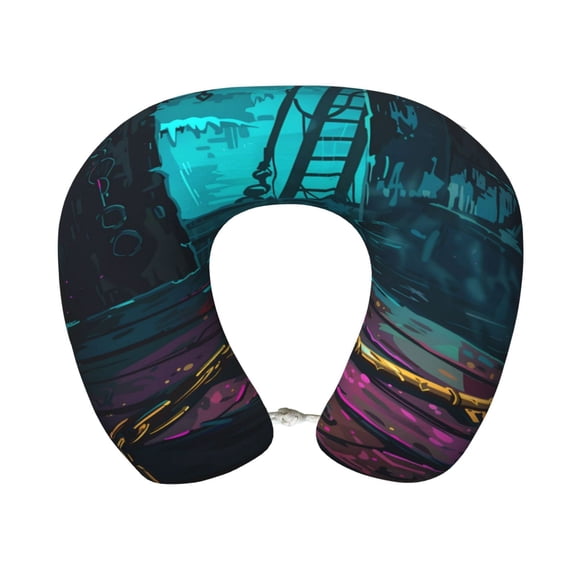 Xecao Lost Golden Key Print Memory Foam Cervical Neck Pillow Versatile U-Shaped Pillows for Home,Office,Camping,Travelling,Soft Washable Cover