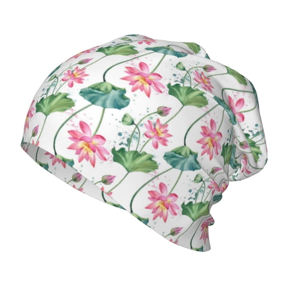 Xecao Lotus Flower Print Beanie Hat Toddler Girls Boys, Baby Hats Winter Warm Knitted Thermal, Kids Winter Caps