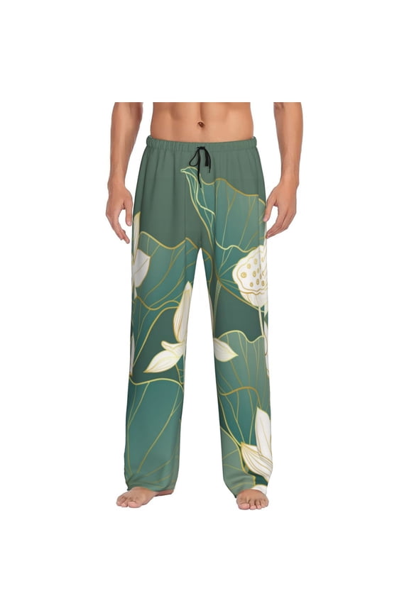 Lotus Golden Line Print Men's Straight Lounge Pajama Pants - The Ultimate in Comfortable Sleepwear-Small