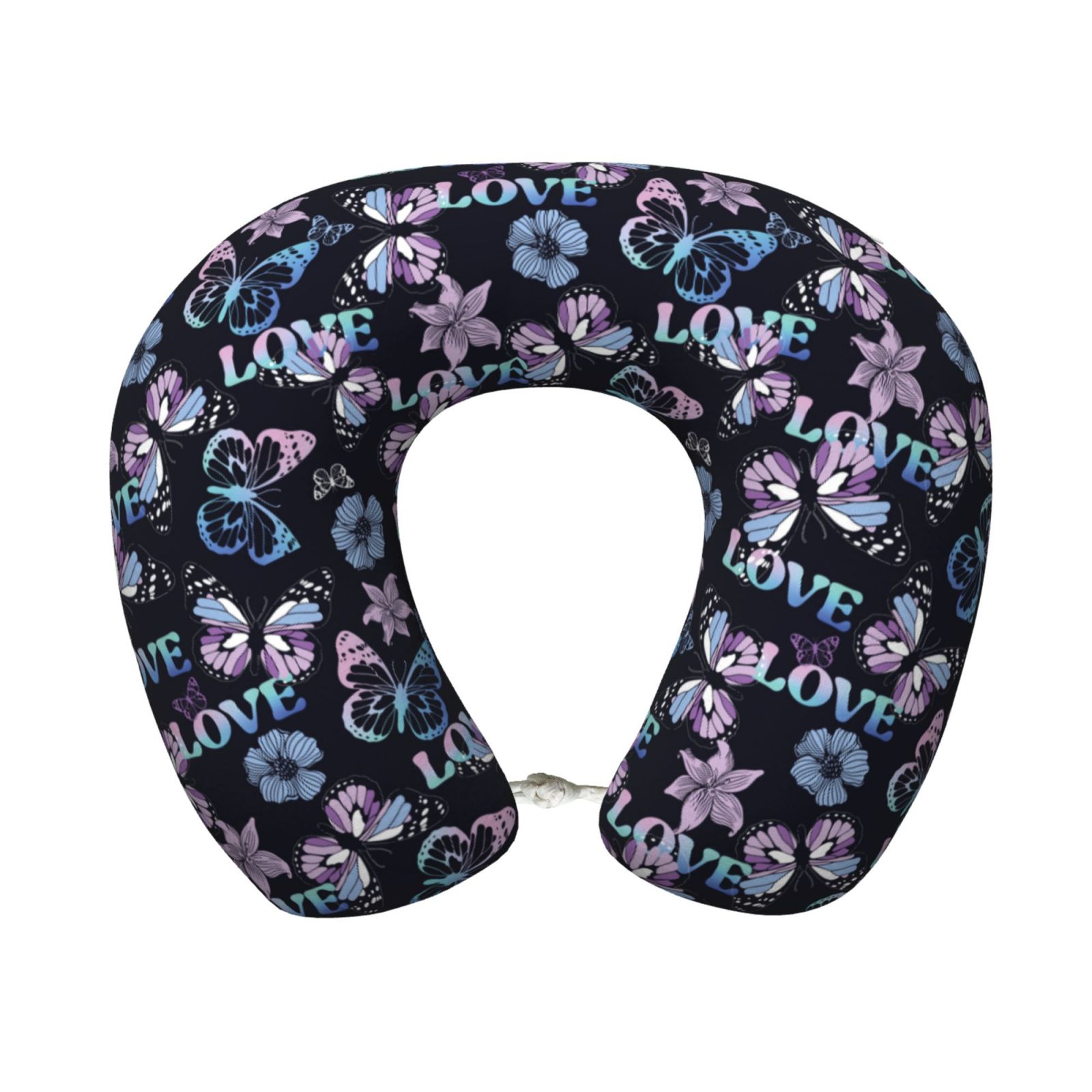Xecao Love Butterflies Print Memory Foam Cervical Neck Pillow Versatile U-Shaped Pillows for Home,Office,Camping,Travelling,Soft Washable Cover