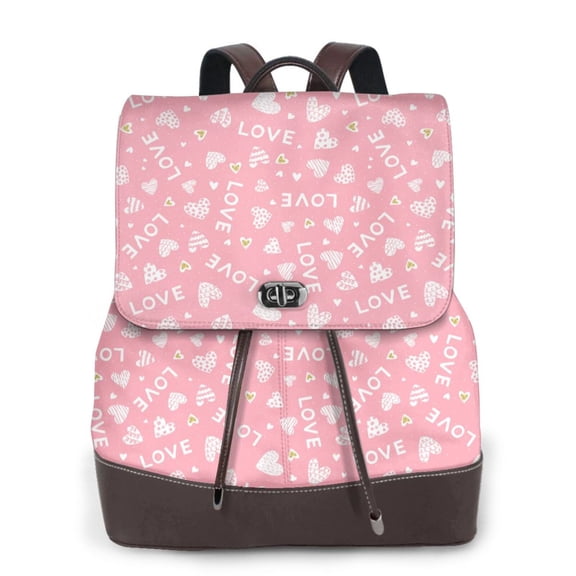 Xecao Love Print Large Backpack Soft Leather for Women Travel with Compartment, Adjustable Convertible Strap