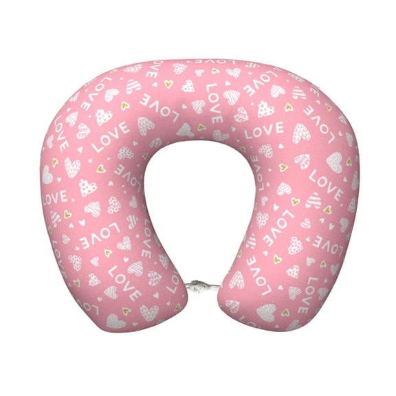 Xecao Love Print Memory Foam Cervical Neck Pillow Versatile U-Shaped Pillows for Home,Office,Camping,Travelling,Soft Washable Cover