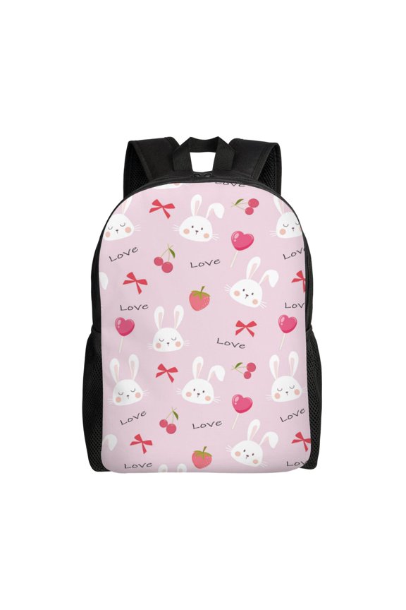 Love Rabbit Print School Backpack with Laptop Compartment Small Travel Laptop Backpack for Women Men Waterproof College Backpack Simple School Bag