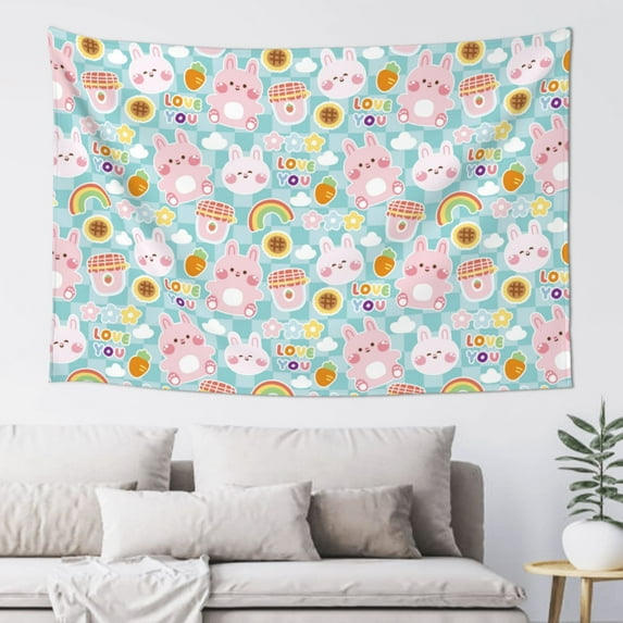 Xecao Love You Rabbit Print Tapestry, Wall Hanging Room Funny Decor, Backdrop Room Decor for Bedroom Living Room dormitory