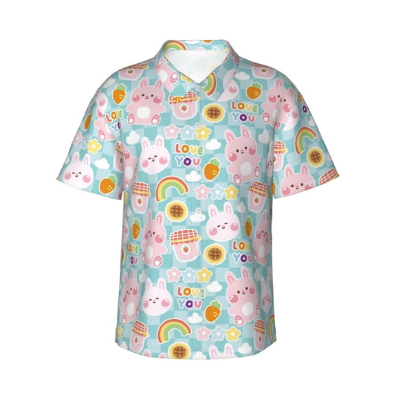 Xecao Love You Rabbit print Hawaiian shirt - a stylish short-sleeve button-down for men, perfect for casual beach and tropical outings.