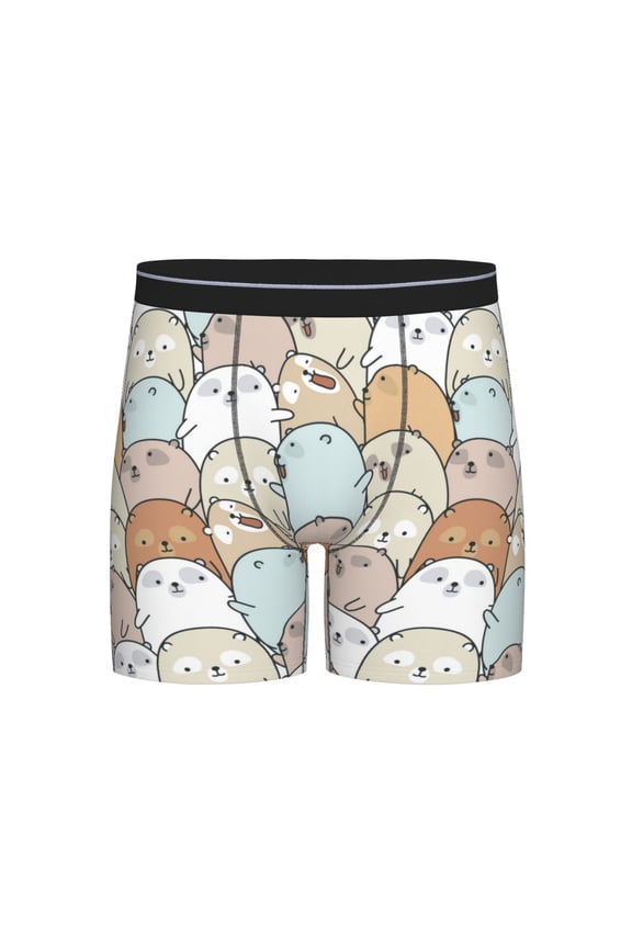 Lovely Bear Print Boxer Briefs for Men's Stretch Moisture-Wicking Underwear, Mid-Rise Classics breathable fabric