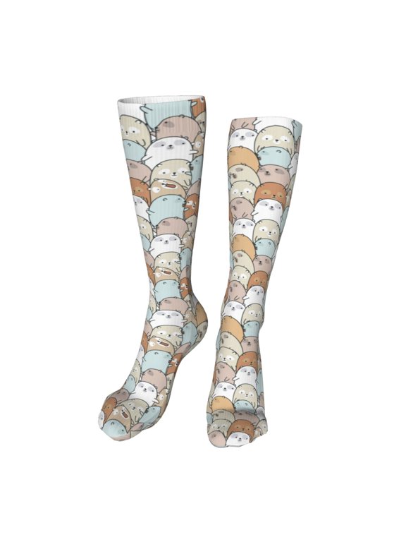 Lovely Bear Print Calf Socks Seamless Toe, Knee High Long Socks, Sports Socks Trouser Socks for Women and Men-One Size