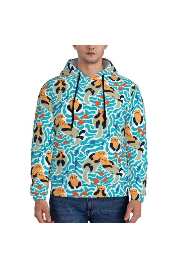 Lovely Sea Otters Pattern Men's Adult Pullover Hoodie,Hooded Sweatshirt-X-Large