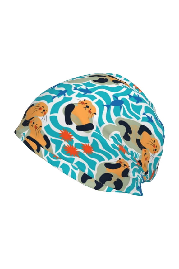 Lovely Sea Otters Print Knit Hat,Winter Beanie for Men Women, Beanie Soft Warm Ski Stocking Cuffed Cap