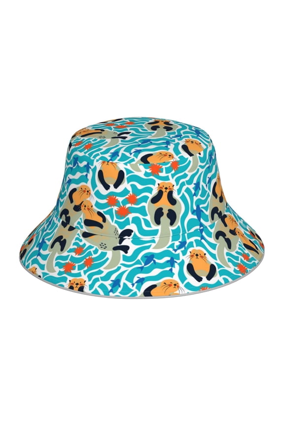 Lovely Sea Otters Print Men and Women Night Reflective Hat Runner Cap Visor Bucket Hat Boonie Cap