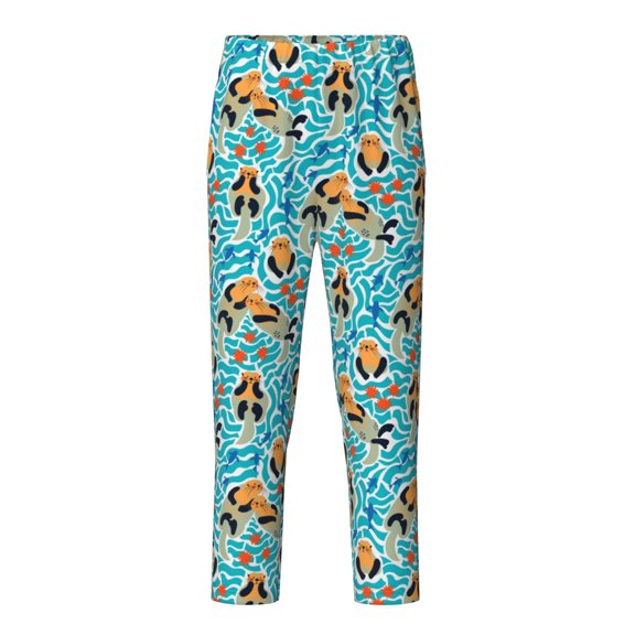 Xecao Lovely Sea Otters Print Teenagers' Pajama Pants Long Sleep Pants Soft Elastic Waist Pajama Bottoms Elastic waist with 2 Pockets 5-16 Years-Small