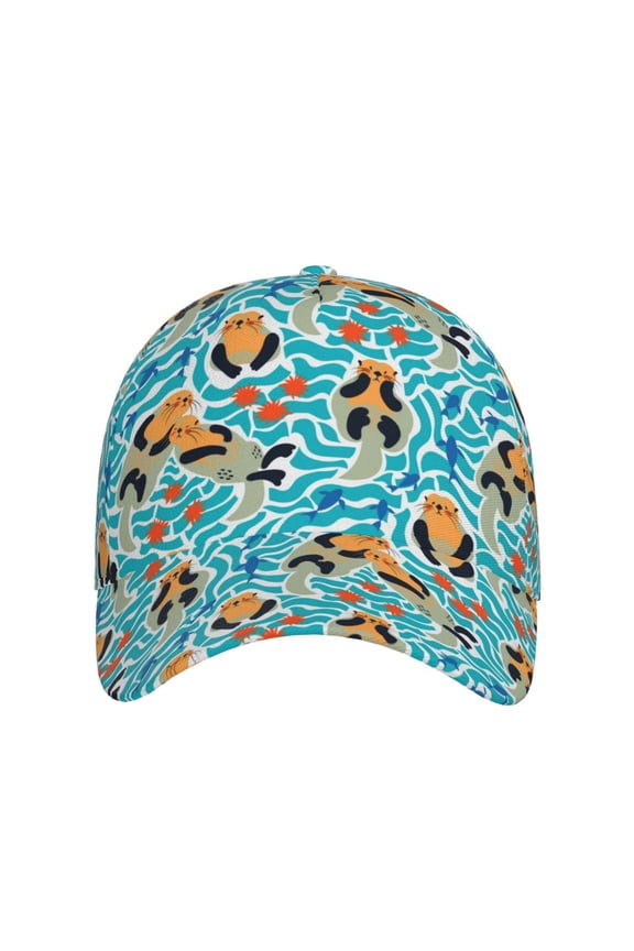Lovely Sea Otters for Baseball Cap: Unisex, crafted from classic polyester twill fabric, featuring a soft unconstructed design