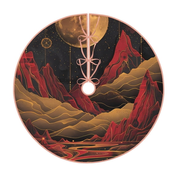 Xecao Lunar Mountains Golden Rivers Pattern Christmas Tree Skirt Round Xmas Tree Mat Base Cover for Holiday Home Decorations-30"