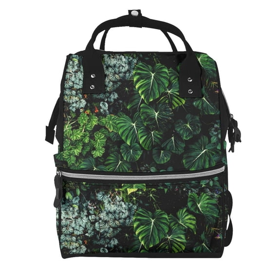 Xecao Lush Foliage Green Plant print Large Capacity Nappy Bag is a multi-functional waterproof travel backpack, perfect as a nursing bag or mummy backpack for women