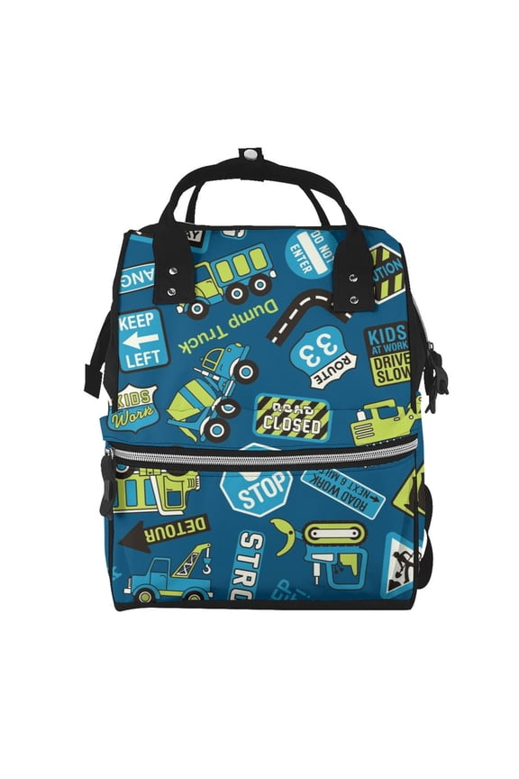 Machinery Road Construction print Large Capacity Nappy Bag is a multi-functional waterproof travel backpack, perfect as a nursing bag or mummy backpack for women
