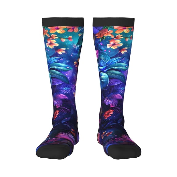 Xecao Magic Colorful Forest Leaves Print Compression Socks for Both Men And Women for Running, Travel, Flight, Nurse