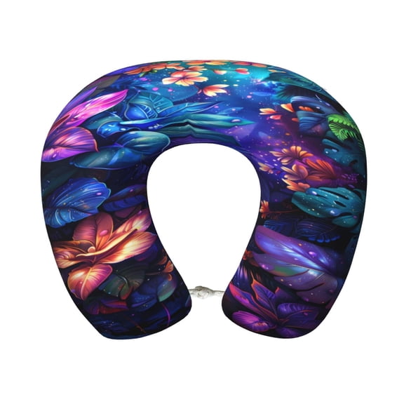 Xecao Magic Colorful Forest Leaves Print Memory Foam Cervical Neck Pillow Versatile U-Shaped Pillows for Home,Office,Camping,Travelling,Soft Washable Cover