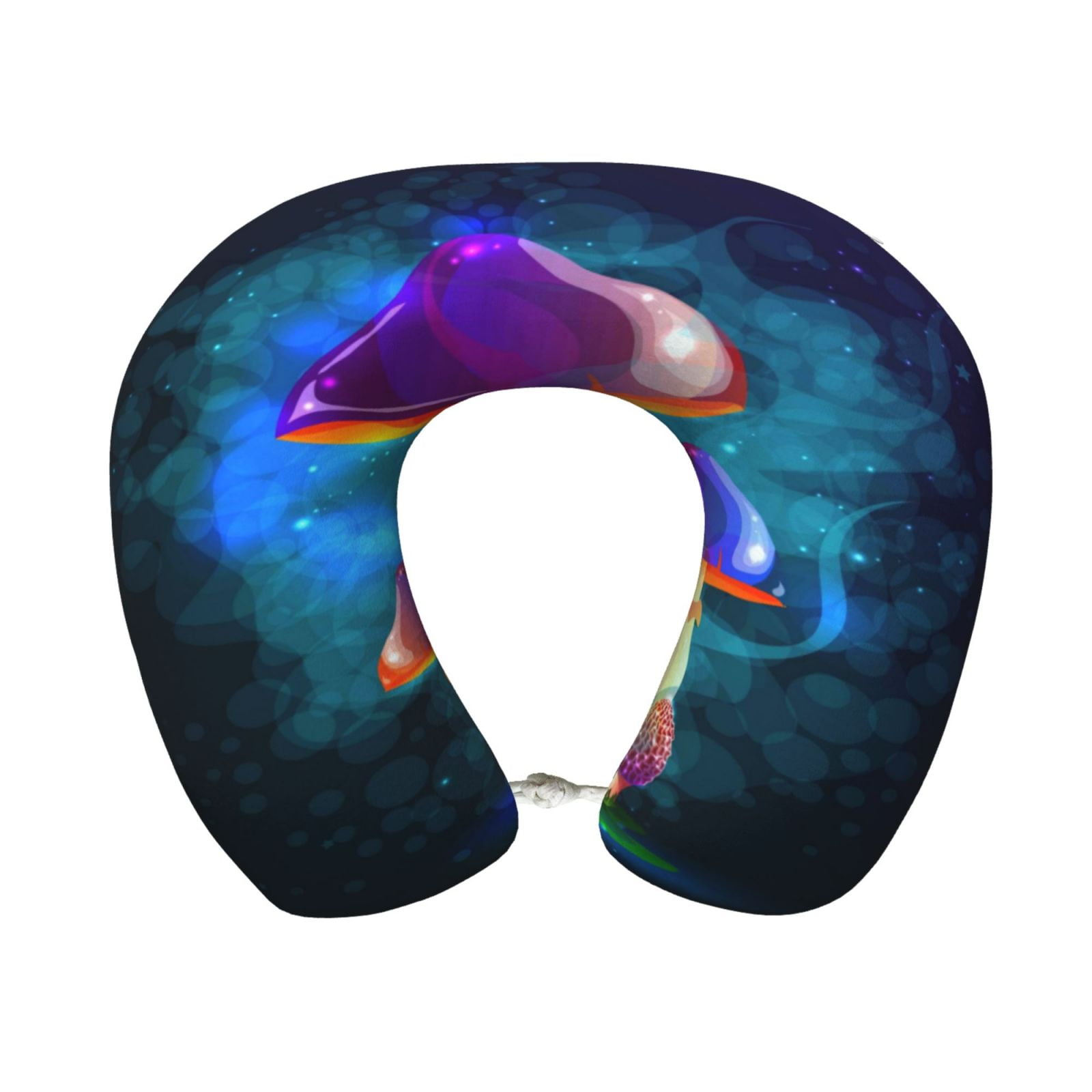 Xecao Magic Mushrooms ,Fireflies Print Memory Foam Cervical Neck Pillow Versatile U-Shaped Pillows for Home,Office,Camping,Travelling,Soft Washable Cover