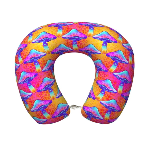 Xecao Magic Mushrooms Print Memory Foam Cervical Neck Pillow Versatile U-Shaped Pillows for Home,Office,Camping,Travelling,Soft Washable Cover