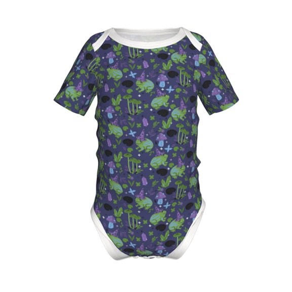 Xecao Magic Toads in Hats Pattern Baby Climbing Bodysuit Short Sleeve Onesie Unisex 0-12 Months Baby Shirt Newborn Outfits Crotch snap design-12 Months