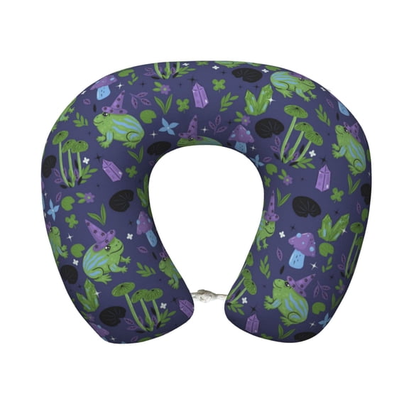 Xecao Magic Toads in Hats Print Memory Foam Cervical Neck Pillow Versatile U-Shaped Pillows for Home,Office,Camping,Travelling,Soft Washable Cover
