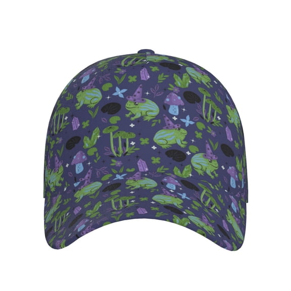 Xecao Magic Toads in Hats for Baseball Cap: Unisex, crafted from classic polyester twill fabric, featuring a soft unconstructed design