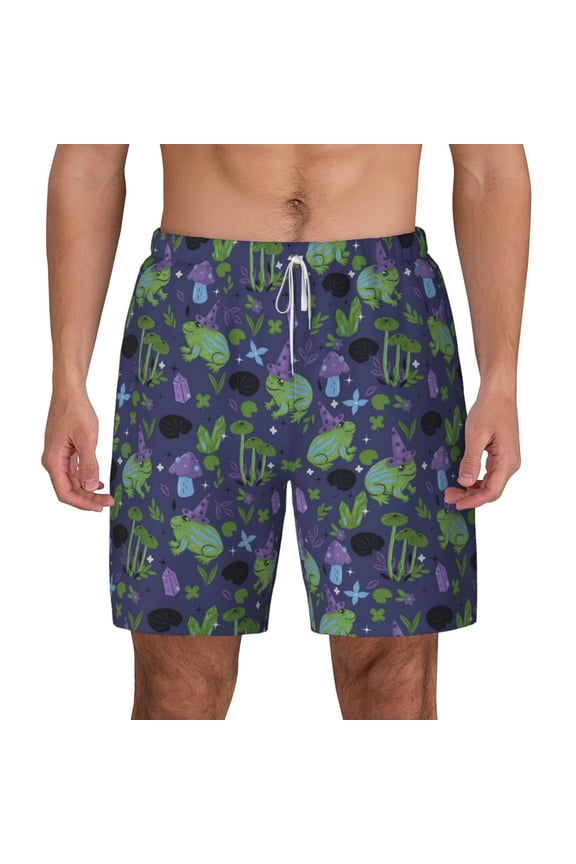Magic Toads in Hats for Men's Swimming Trunks Swim Trunks Quick Dry Swim Shorts with Mesh Lining Funny Swimwear Bathing Suits
