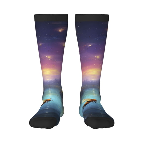 Xecao Magical Bees Twilight River Print Compression Socks for Both Men And Women for Running, Travel, Flight, Nurse