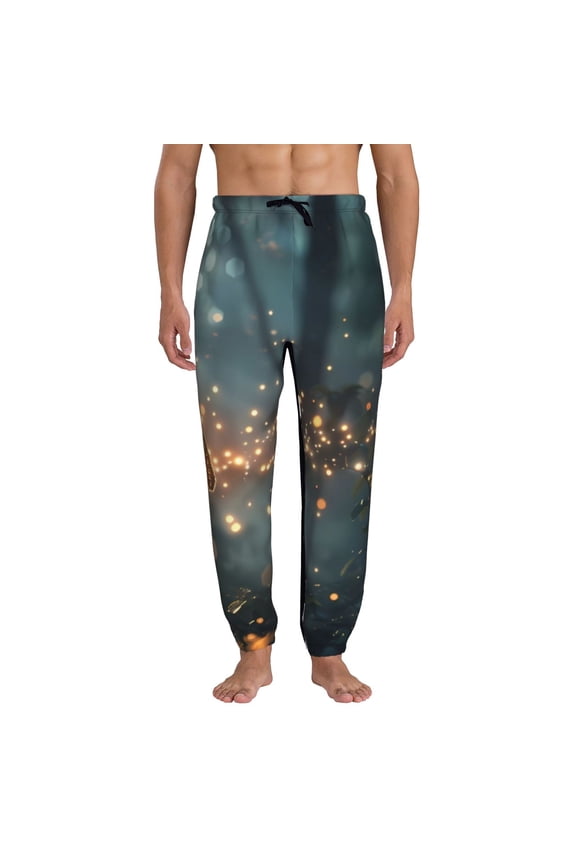Magical Butterfly In Forest Print Active Tech Joggers for Men, Mens Sweatpants Lounge Pants with Pockets-X-Large