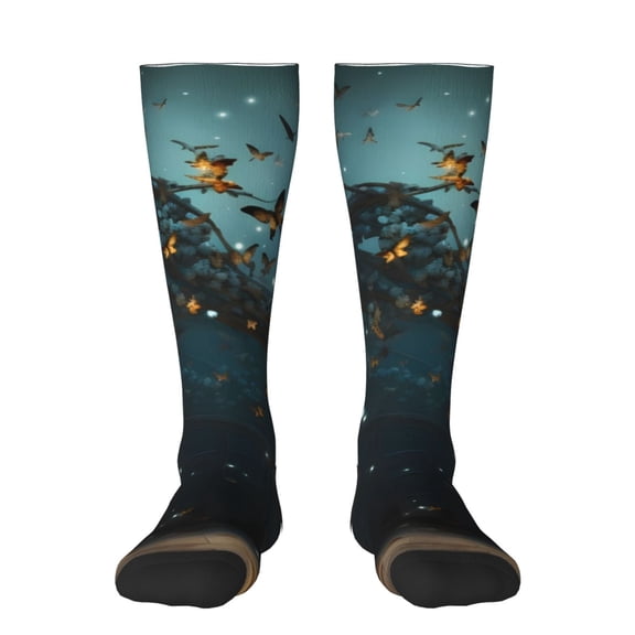 Xecao Magical Library Butterfly Night Print Compression Socks for Both Men And Women for Running, Travel, Flight, Nurse